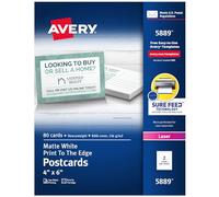 AVERY Printable Postcards with Sure Feed Technology, 4” x 6”, White, 80 Blank Postcards for Laser Printers (05889)