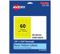 Avery Printable Rectangle Labels, Sure Feed Technology, 1/2" x 1-3/4", Neon Yellow Labels, Print-to-The-Edge, Laser/Inkjet Printable, 2,400 Total, Great for Jars and More