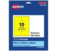 Avery Printable Rectangle Labels, Sure Feed Technology, 2" x 4", Neon Yellow Labels, Laser/Inkjet Printable, 400 Total, Great for Mailing and Candles
