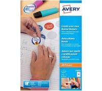Avery Printable Round Labels, Customisable Reward Stickers, 40mm, White, 24 Lab