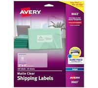 Avery Printable Shipping Labels with Sure Feed, 2" x 4" Customizable Stickers, Matte Clear, 250 Blank Mailing Labels, Great for Mailing, Shipping, and More (8663)