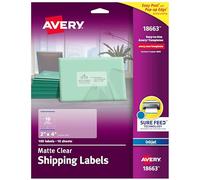 Avery Printable Shipping Labels with Sure Feed, 2" x 4", Matte Clear, 100 Blank Mailing Labels (18663)