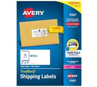 Avery Printable Shipping Labels with Sure Feed, 2" x 4", White, 1,000 Blank Mailing Labels (5163)