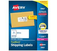 Avery Printable Shipping Labels with Sure Feed, 2" x 4", White, 2700 Blank Mailing Labels (5963)
