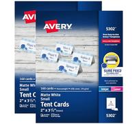 AVERY Printable Small Tent Cards, 2" x 3.5", Two-Sided Printing, Matte White, 2 Pack, 320 Cards Total (5812)