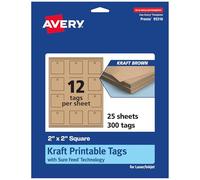 Avery Printable Square Tags, Sure Feed Technology, 2" x 2", Kraft Brown Cardstock, Print-To-The-Edge, Laser/Inkjet Printable, 300 Total, Great for Custom Gift or Branding Tags