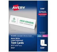 Avery Printable Tent Cards, 3.5" x 11", White with Embossed Border, 50 Blank Place Cards for Laser and Inkjet Printers (5309)