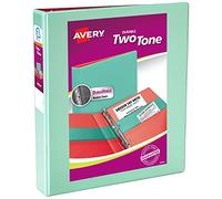 Avery(R) Two-Tone Durable View 3 Ring Binder, 1-1/2 Inch Slant Rings, 1 Mint/Coral Binder (17289)