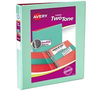Avery(R) Two-Tone Durable View 3 Ring Binder, 1 Inch Slant Rings, 1 Mint/Coral Binder (17288)