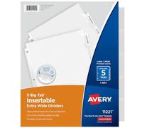 Avery(R) Worksaver(R) Extra-Wide™ Insertable Tab Recycled Dividers, 5-Tab, Clear