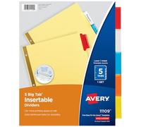 Avery Insertable Dividers for 3 Ring Binder, 5-Tab Set, Buff Paper, Multicolor Big Tabs, 1 Set, Great for Organizing Projects, Reports, Finances, and More (11109)