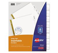 Avery(R) Worksaver(R) Insertable Big Tab Recycled Dividers, Gold Reinforced, 8-Tab, White Paper, Clear