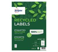 Avery Recycled Lr7163-100 Address Labels, 99.1 X 38.1 mm, Permanent, 14 Labels Per Sheet, 1400 Labels Per Pack