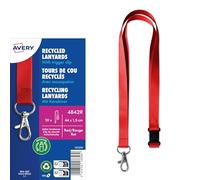 AVERY Recycled Plastic Red Lanyards with Trigger Clip - Pack of 10