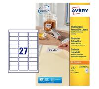 Avery Multipurpose Mini Removable Label 63.5x29.6mm 27 Per A4 Sheet White (Pack 675 Labels) L4737REV-25