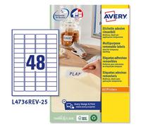 Avery Removable, Printable, Multi Purpose Labels, Multi Surface, 45.7 X 21.2 mm, White, 48 Labels Per Sheet, 1200 Blank Labels