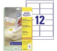 Avery Removable, Printable, Multi Purpose Labels, Multi Surface, 99.1 X 42.3 mm, White, 12 Labels Per Sheet, 300 Blank Labels Per