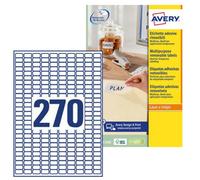Avery Removeable. No Residue, Printable, Multipurpose Labels, Customisable, 17.8 X 10mm, 270 Labels Per Sheet, 6750 Blank Labels