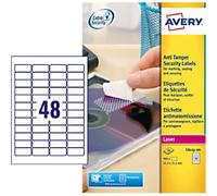 Avery Resistant Labels L6113-20 adhesive A4 White 21.2 x 45.7 mm 20 Sheets of 48 Labels