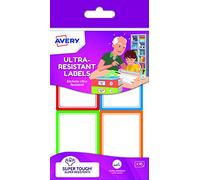 Avery Resistant Rectangular Labels, 44 x 64 mm, 16 Labels Per Pack, White (with Coloured Patterned Edges)