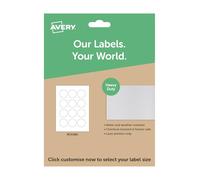 Avery Round Waterproof Heavy Duty Labels - A4 Printable Sticker Sheets, Customisable Label Sizes, Durable White Stickers for Product Packaging, Candle Jars, Outdoor Use, Small Business Branding