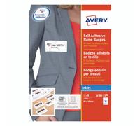 Avery J4785-15 15 Sheets of 10 Printable Customisable Textile Name Badges - Silk Acetate, 80 x 50 mm, for Inkjet Printers, 150 Badges Total
