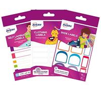 Avery School Name Labels Bundle - 36 Stick-On Clothing Labels, 24 Shoe Labels & 24 Waterproof Lunchbox and Waterbottle Labels - No Ironing or Sewing Required (BUNDLE1)