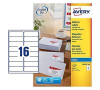 Avery Self Adhesive Address Mailing Labels, Inkjet Printers, 16 Labels Per A4 Sh