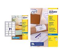 Avery Self Adhesive Address Mailing Labels, Inkjet Printers, 21 & 525 Labels per A4 Sheet, White