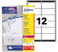 Avery Self Adhesive Address Mailing Labels, Laser Printers, 12 labels per A4 sheet, 1200 labels, JamFREE (L7177)