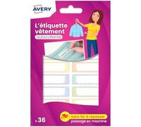 Avery Self-Adhesive Clothes Labels, Pack of 36, Pastel Pattern Name Labels for School Uniform, Nursery, Care Home & Clothing, 4.5 x 1.2 cm
