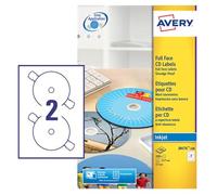 Avery Self-Adhesive Full Face CD Labels, 2 Stickers Per A4 Sheet, White J8676-100