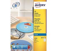 Avery Self-Adhesive Full Face CD Labels, 2 Stickers Per A4 Sheet, White J8676-100