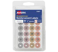 Avery Self-Adhesive Hole Reinforcement Stickers, 1/4" Diameter Hole Punch Reinforcement Labels, Assorted Metallic Colors, Non-Printable, 280 Labels Total (5745)