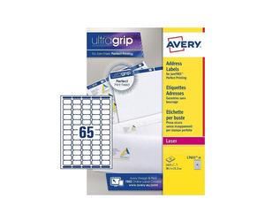 Avery Self Adhesive Mini Organising Return Address Labels, Laser Printers, 65 Labels per A4 sheet, 1625 labels, UltraGrip (L7651), white