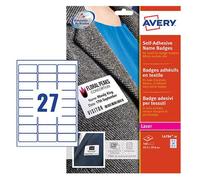 Avery L4784-20 Customisable Printable Repositionable Name Badge Labels - 27 Labels per A4 Sheet, White, 63.5 x 29.6 mm, 540 Badges Total
