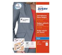 Avery J4785-15 15 Sheets of 10 Printable Customisable Textile Name Badges - Silk Acetate, 80 x 50 mm, for Inkjet Printers, 150 Badges Total