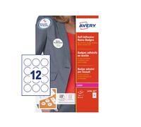 Avery L4781-20 Round, Circular Printable Name Badges - Customisable Fabric Labels, 12 per Sheet, 240 Badges, White