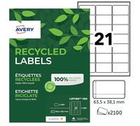 Avery Printable, Customisable Recycled Address Mailing Labels, Laser Printers, 21 Labels Per A4 Sheet, 2100 Labels, QuickPEEL (LR7160), White, 63.5X 38.1 mm