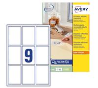 Avery Self Adhesive Removable Labels, All Printers, 9 Labels Per A4 Sheet, 9 labels, No Residue (L7108REV)