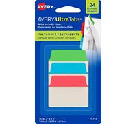 Avery Sticky Ultra Tabs/Multi Purpose Tags, 24 Tabs per Pack, 50.8 mm, Green, Blue, Red