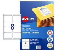 Avery Shipping Labels Smooth Feed, 99.1 x 67.7mm, 2000-Pack, 959094 | White paper, TrueBlock solid black backing, Jam-Free reliability; Laser only; Software Code L7165.