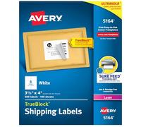 Avery Shipping Labels with TrueBlock Technology for Laser Printers 3-1/3" x 4", Box of 600 (5164)