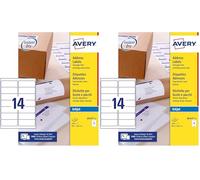 Avery Smudge Free, Printable, Address Labels, Quickdry, 99.1 x 38.1 mm, White, 14 Labels per Sheet, 350 Blank Labels per Pack (J8163-25) (Pack of 2)