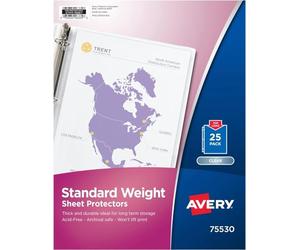 AVERY Standard Weight Sleeve 25/Pkg, Clear, Polished Finish for Clarity, Top Loading, Reinforced Binding Edge, Durable Protection for Recipes, Photos, Reports, Plastic