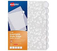 AVERY Style Edge Insertable Floral Fashion Plastic Dividers, 8-Set, 1 Set (11291), Assorted Colors, 2.125"x45.625"x13.5625"