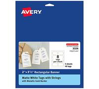 Avery Tags with Metallic Gold Borders and Strings, 2" x 3.5", 40 Total, Laser/Inkjet Printable Tags (3326)