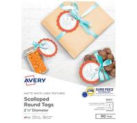 Avery Textured White Scallop Round Paper Tags, 2-1/2-Inch Without Strings, Laser/Inkjet, Print-to-The-Edge, 90 Tags per Package (80511)