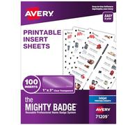 AVERY The Mighty Badge by 1" x 3" Inserts for Name Tags, 100 Clear Inserts for Inkjet Printers Only (71209)