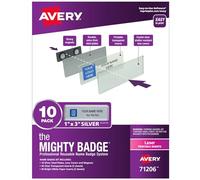 Avery The Mighty Badge by, 1" x 3" Silver Name Tags, 10 ID Badges, 80 Inserts for Laser Printers (71206)